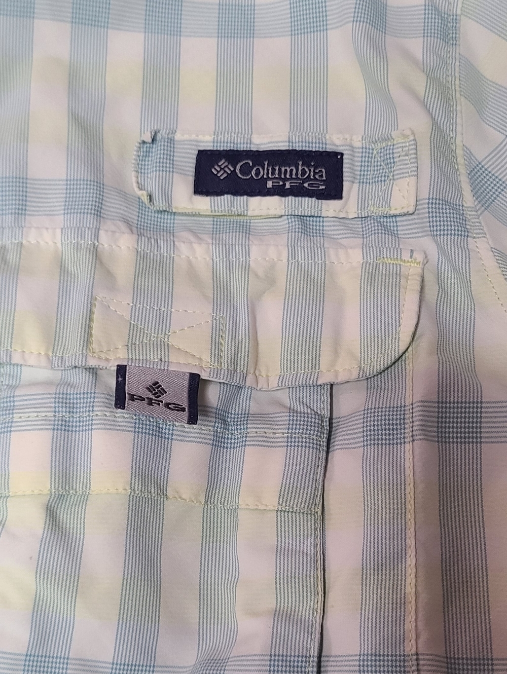 ​Columbia PFG Super Bahama Long Sleeve Fishing Shirt Women's L Blue Yellow Plaid - Picture 3 of 10